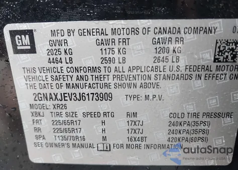 2018 Chevrolet Equinox Lt из США, поврежденный, VIN 2GNAXJEV3J6173909